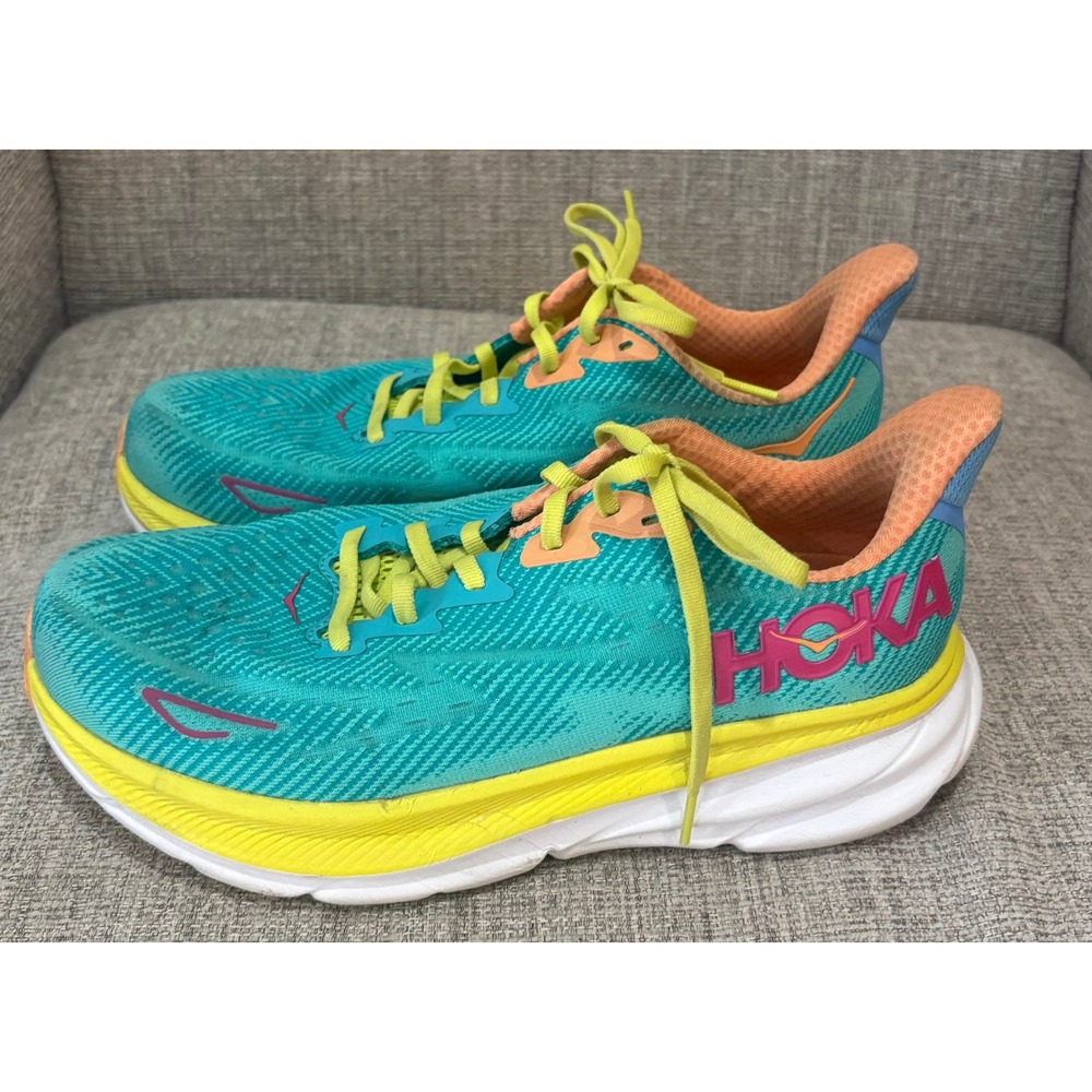 Hoka Clifton 9 Wide Womens Running Shoes Teal Yellow 1132211 CEPR Size 9D